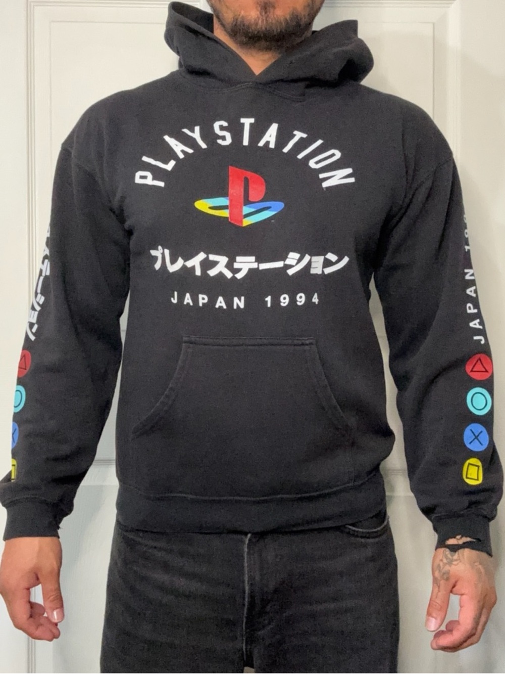 Sony Black PlayStation Logo Hoodie with Multicolor Emblem
